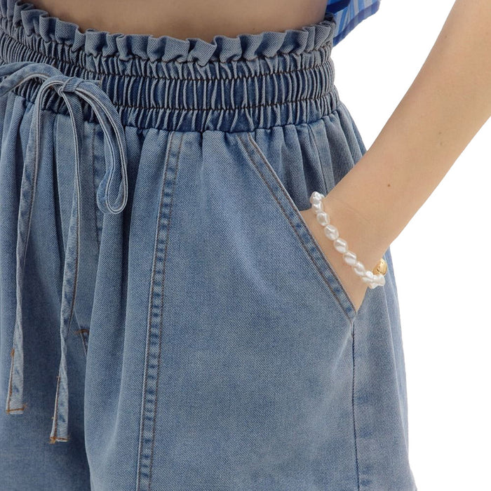 Entro Women's Denim High Waist Front Tie Shorts