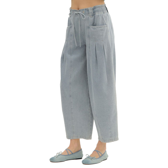 Entro Women's Denim High Waist Balloon Draw String Pants