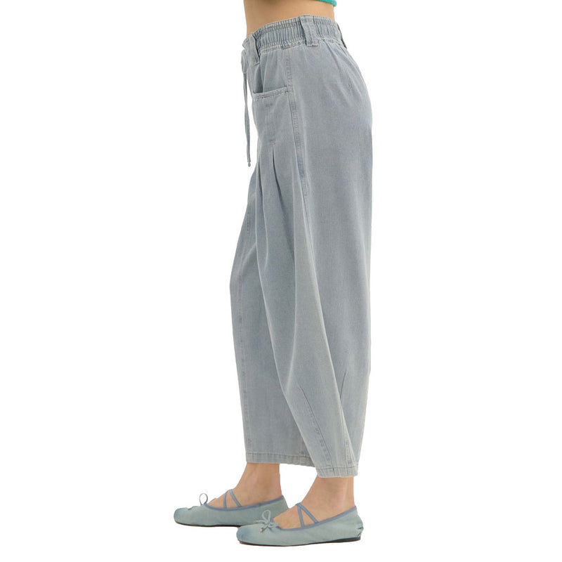 Entro Women's Denim High Waist Balloon Draw String Pants