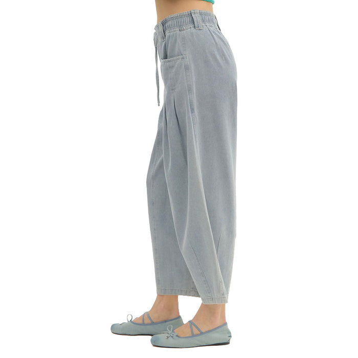 Entro Women's Denim High Waist Balloon Draw String Pants