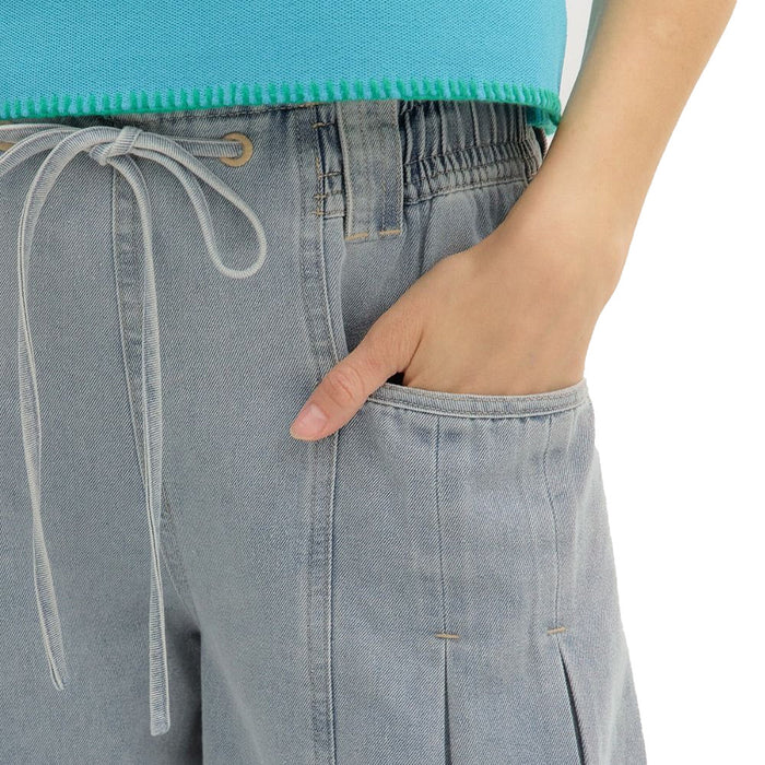 Entro Women's Denim High Waist Balloon Draw String Pants