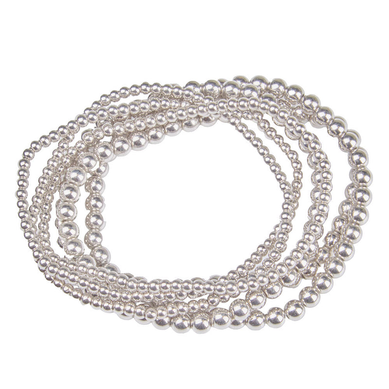 NRS Silver Beaded 6-Strand Stretch Bracelet Set
