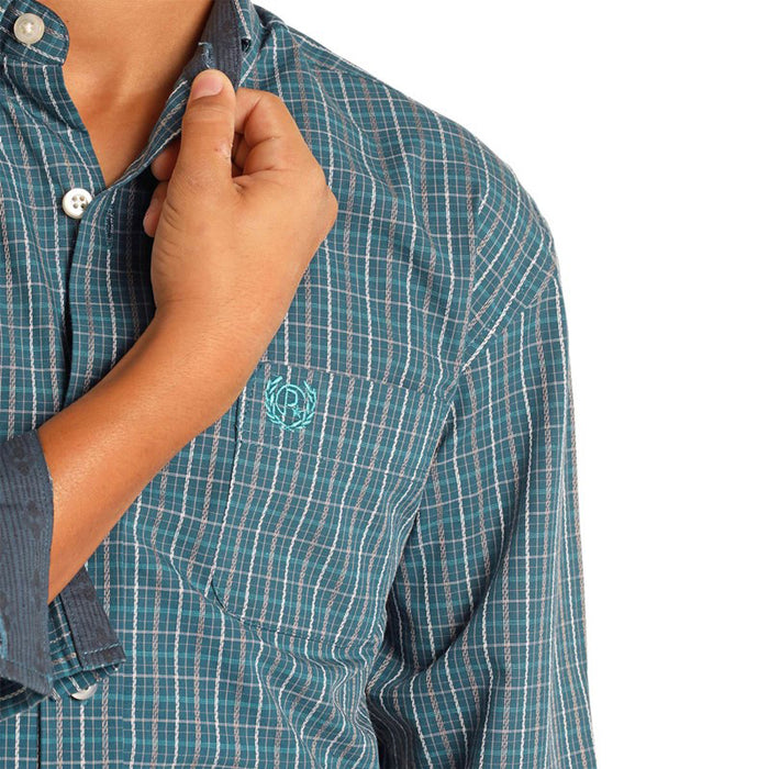Rock & Roll Denim Boys Long Sleeve Dobby Satin Check Buttondown