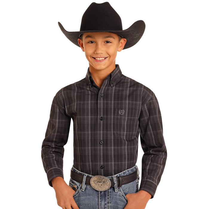 Rock & Roll Denim Boys Long Sleeve Satin Plaid Shirt
