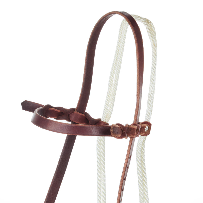 NRS Rope Nose Oiled Leather Training Hackamore Bridle with Split Reins