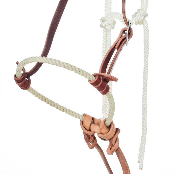 NRS Rope Nose Oiled Leather Training Hackamore Bridle with Split Reins