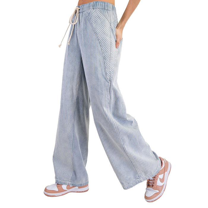 Ee Some Women's Denim Striped Drawstring Pants