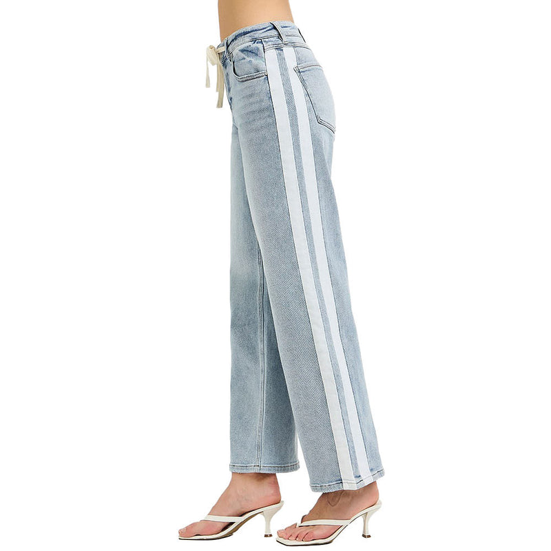 Risen Jeans Women's Light Slouchy Drawstring Stripe Jeans