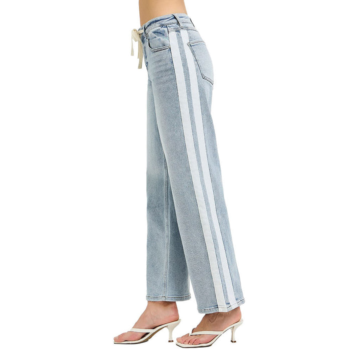 Risen Jeans Women's Light Slouchy Drawstring Stripe Jeans