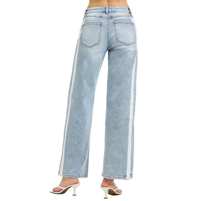 Risen Jeans Women's Light Slouchy Drawstring Stripe Jeans