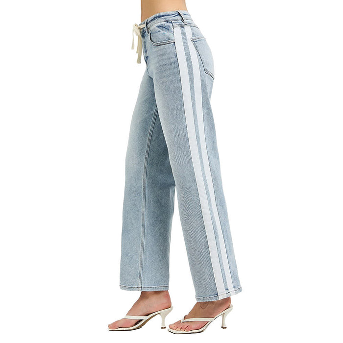 Risen Jeans Women's Light Slouchy Drawstring Stripe Jeans