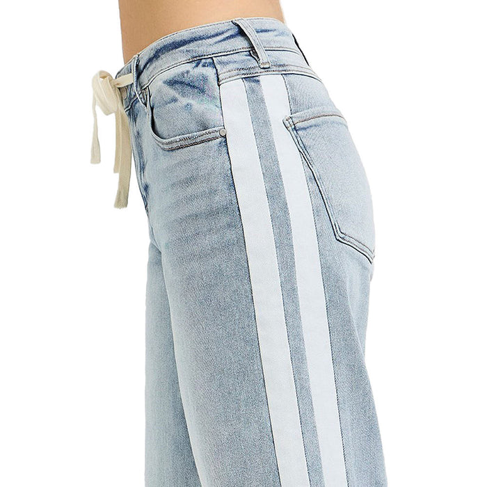 Risen Jeans Women's Light Slouchy Drawstring Stripe Jeans