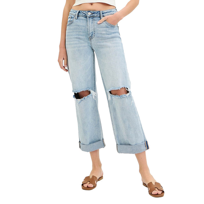 Risen Jeans Women's Light Boyfriend Cuff Jean