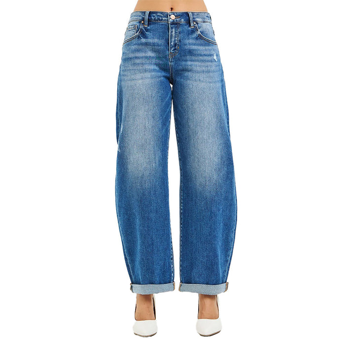 Risen Jeans Women's Dark Barrel Double Roll Up Jean