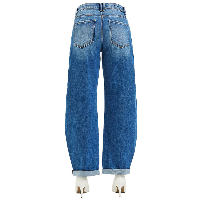 Risen Jeans Women's Dark Barrel Double Roll Up Jean
