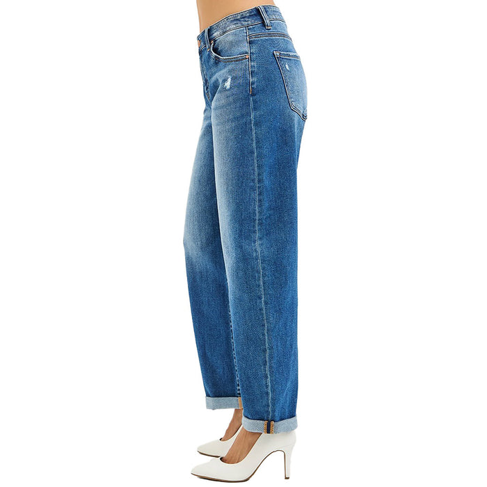 Risen Jeans Women's Dark Barrel Double Roll Up Jean