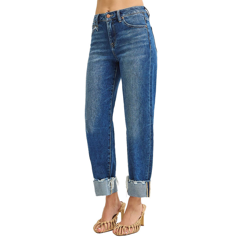 Risen Jeans Women's Medium High Rise Crop Cuffed Jeans