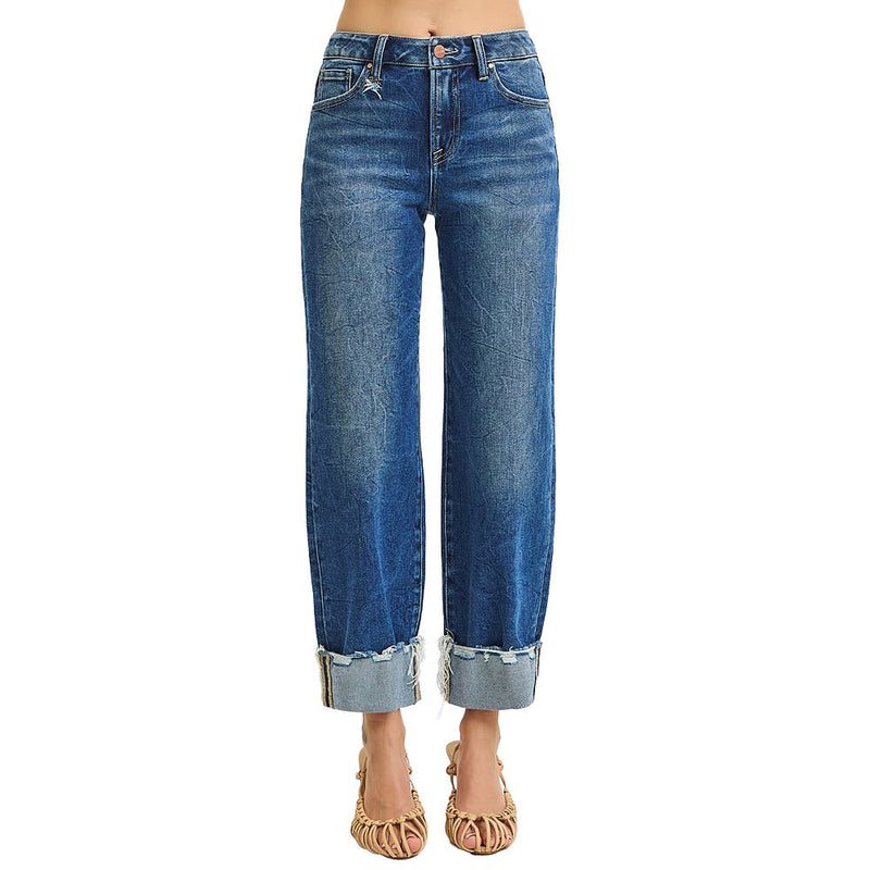 Risen Jeans Women's Medium High Rise Crop Cuffed Jeans