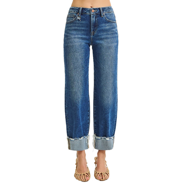 Risen Jeans Women's Medium High Rise Crop Cuffed Jeans