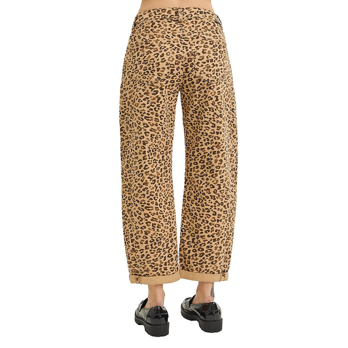 Risen Jeans Women's Camel Leopard Cuff Barrel Pants