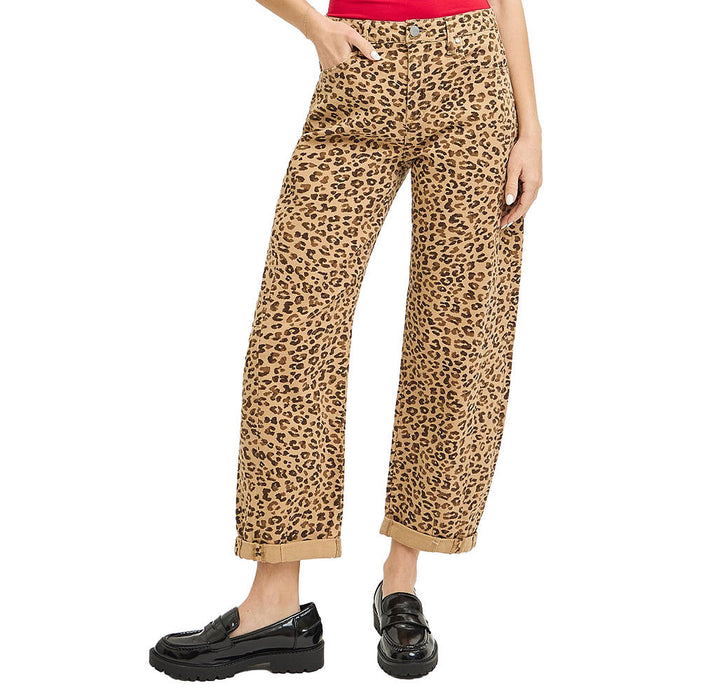 Risen Jeans Women's Camel Leopard Cuff Barrel Pants