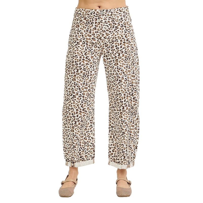 Risen Jeans Women's Cream Leopard Print Cuffed Jeans
