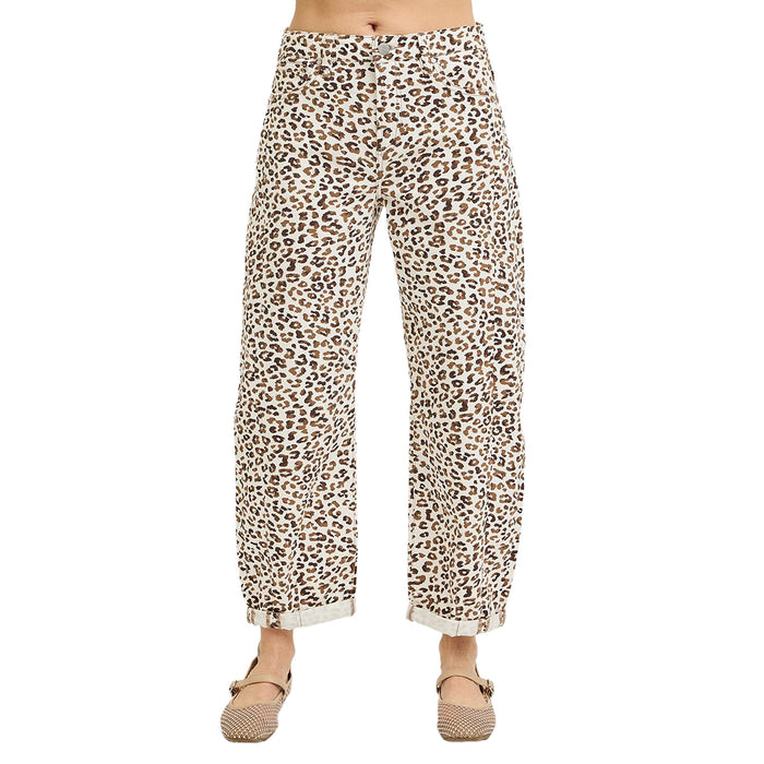 Risen Jeans Women's Cream Leopard Print Cuffed Jeans