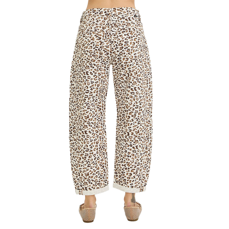 Risen Jeans Women's Cream Leopard Print Cuffed Jeans