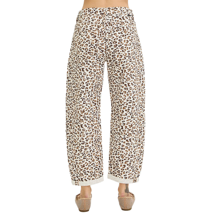 Risen Jeans Women's Cream Leopard Print Cuffed Jeans