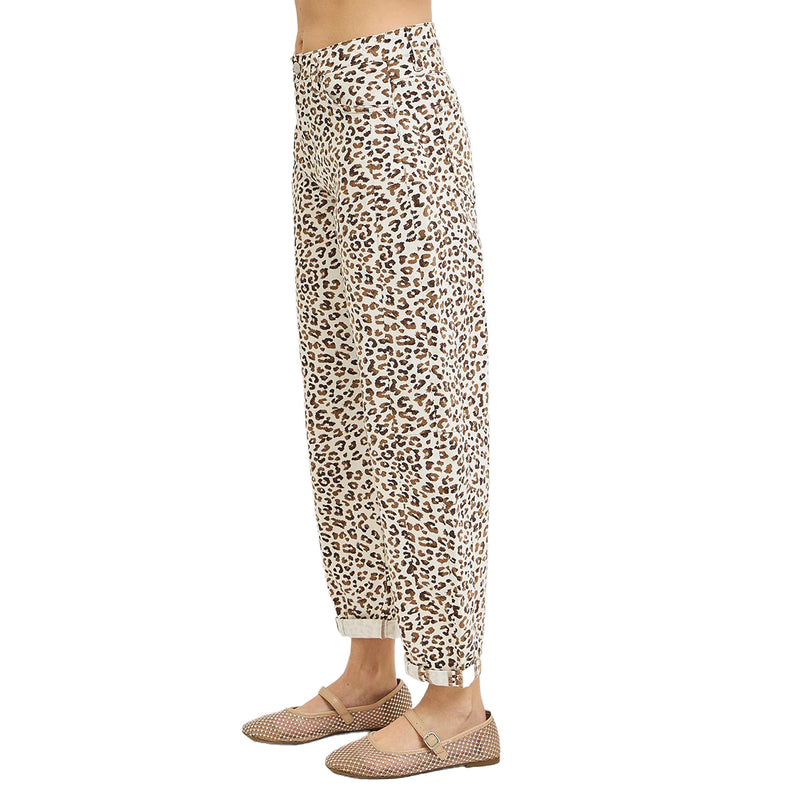 Risen Jeans Women's Cream Leopard Print Cuffed Jeans
