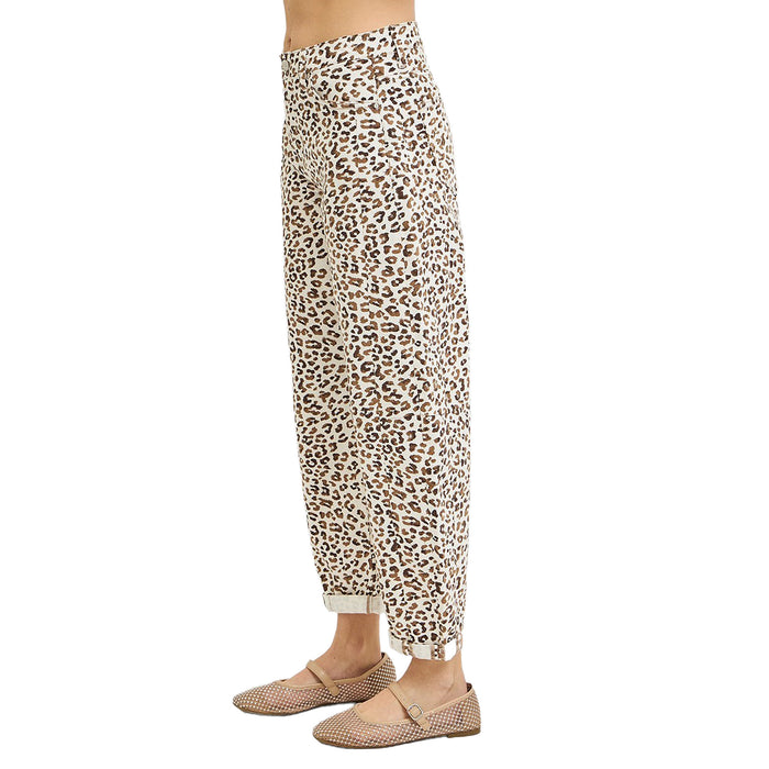 Risen Jeans Women's Cream Leopard Print Cuffed Jeans