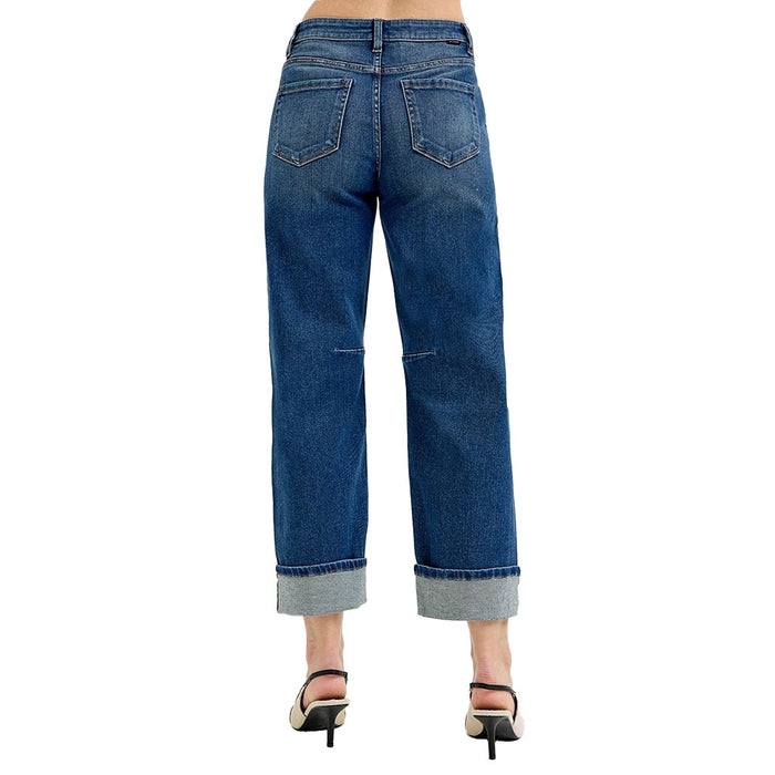Risen Jeans Women's Dark Slouchy Crop Barrel Cuff Jean