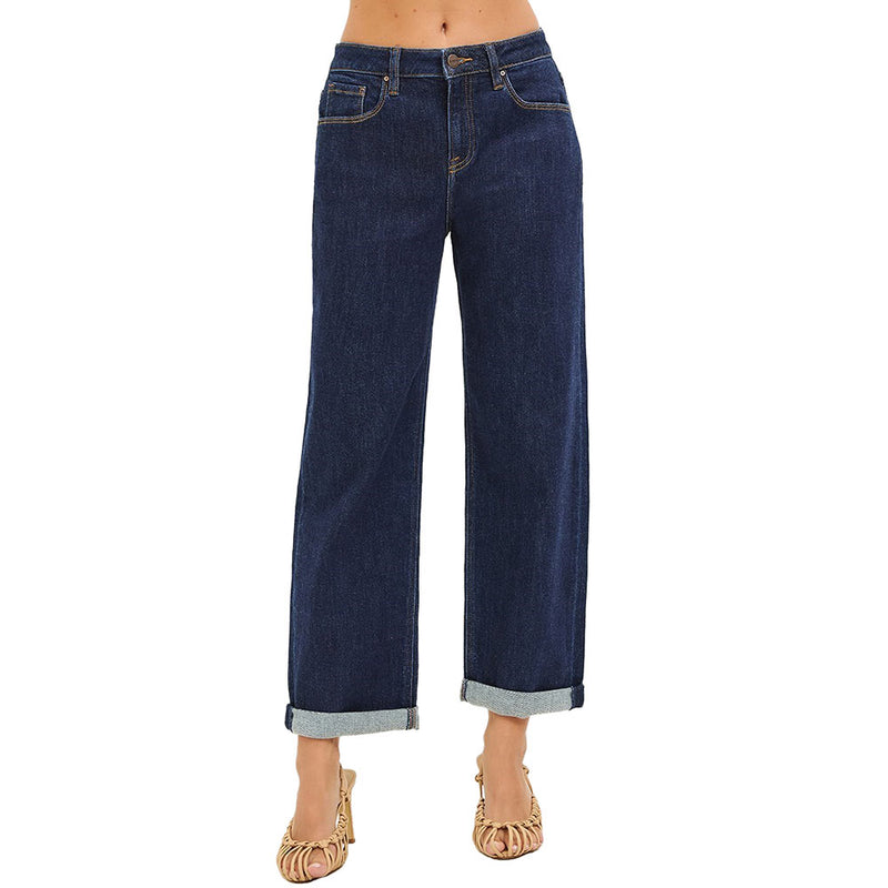 Risen Jeans Women's Dark Slouchy Cropped Boyfriend Jean