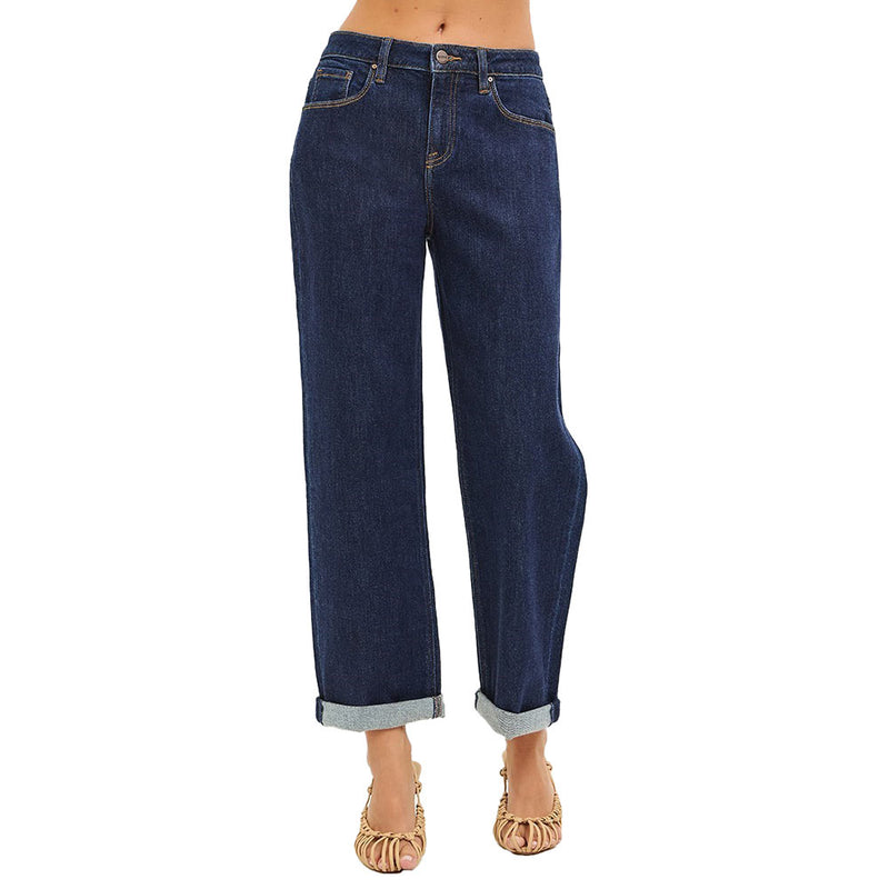 Risen Jeans Women's Dark Slouchy Cropped Boyfriend Jean