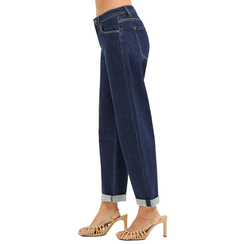 Risen Jeans Women's Dark Slouchy Cropped Boyfriend Jean