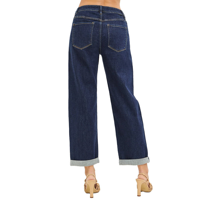 Risen Jeans Women's Dark Slouchy Cropped Boyfriend Jean