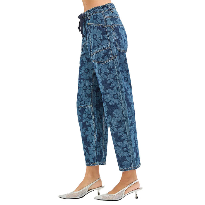 Risen Jeans Women's Dark Floral Print Barrel Jeans