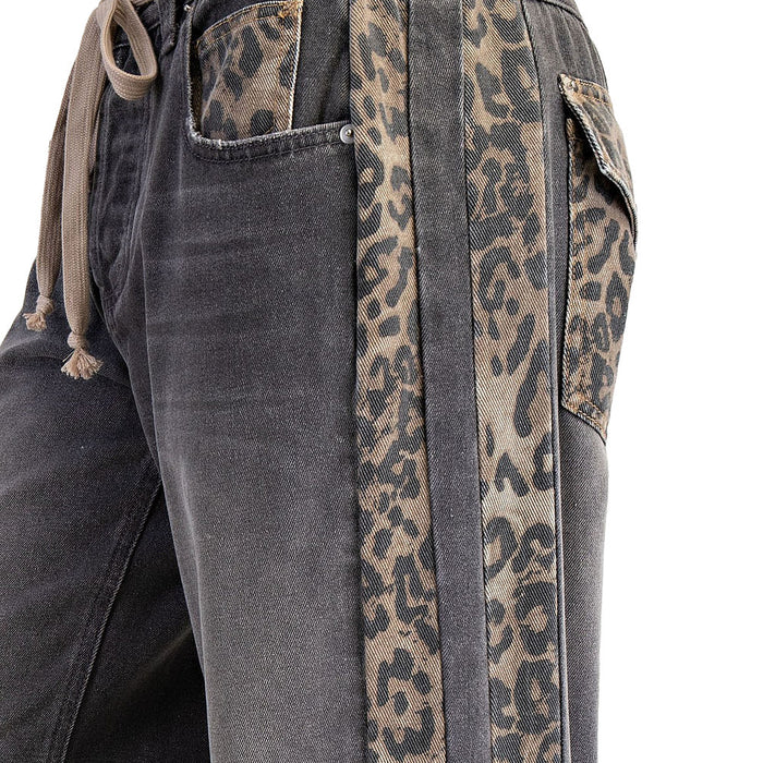 Ee Some Women's Washed Black with Leopard Print Pants