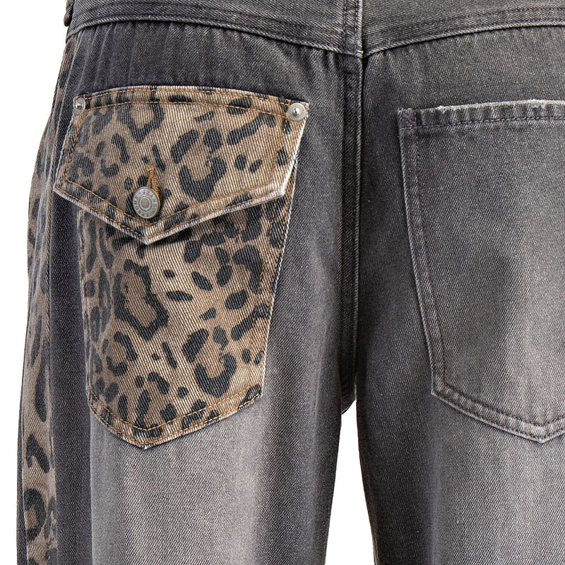 Ee Some Women's Washed Black with Leopard Print Pants