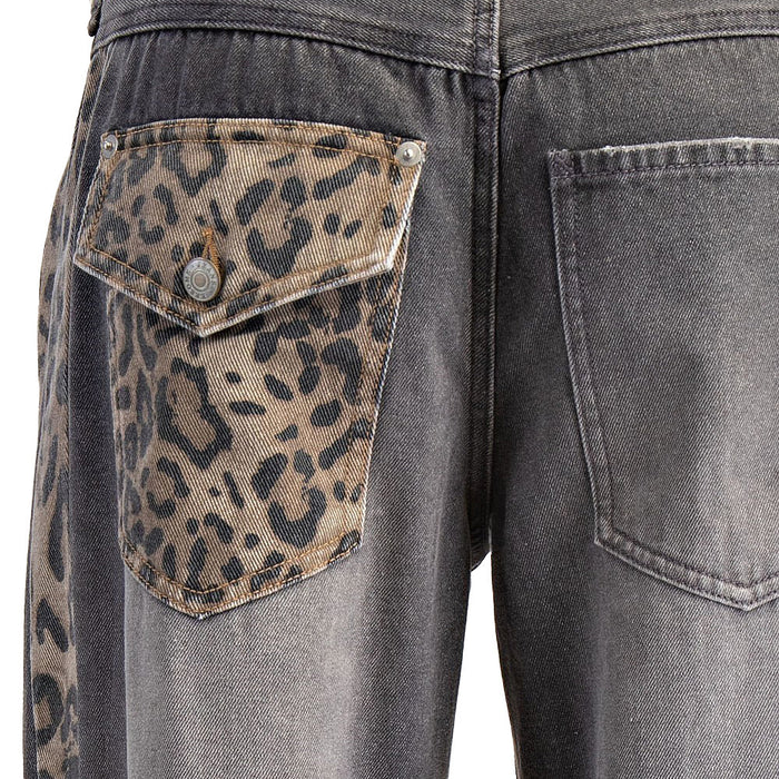Ee Some Women's Washed Black with Leopard Print Pants
