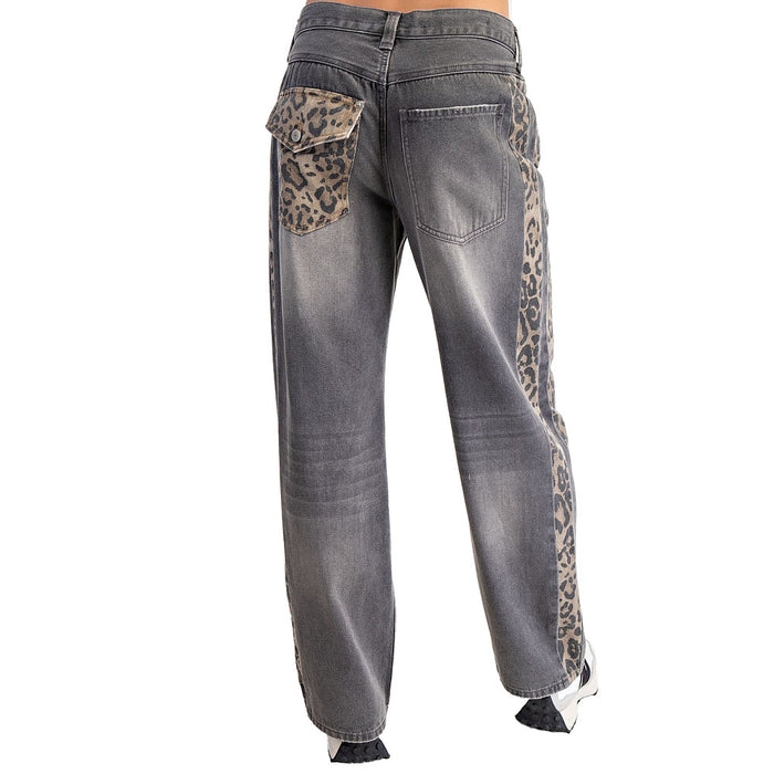 Ee Some Women's Washed Black with Leopard Print Pants