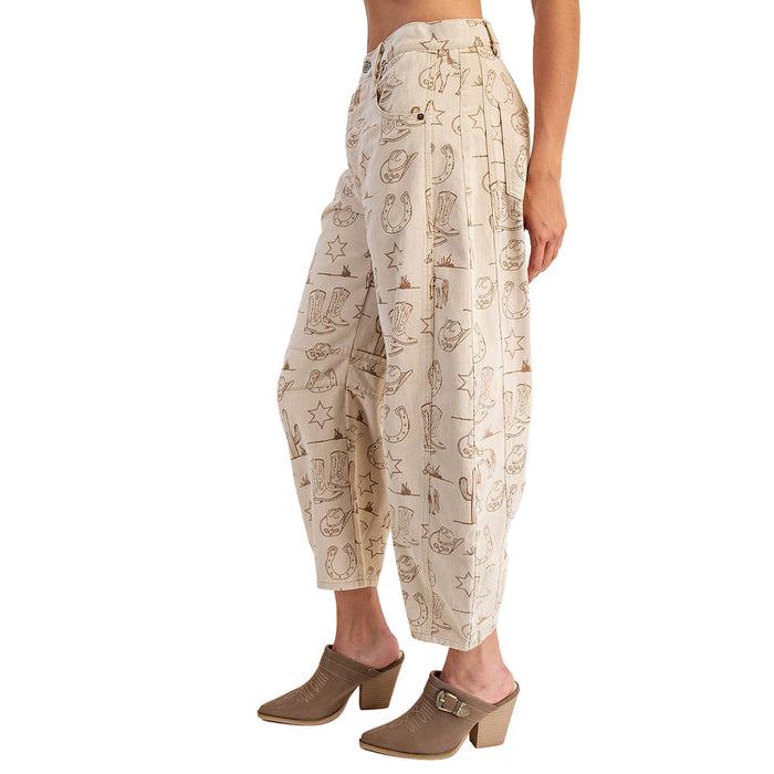 Ee Some Women's Almond Latte Western Print Pants