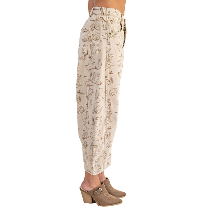 Ee Some Women's Almond Latte Western Print Pants