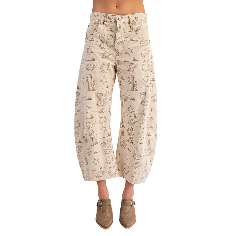 Ee Some Women's Almond Latte Western Print Pants