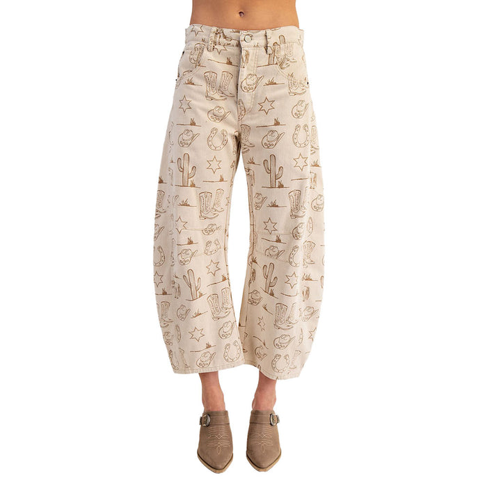 Ee Some Women's Almond Latte Western Print Pants