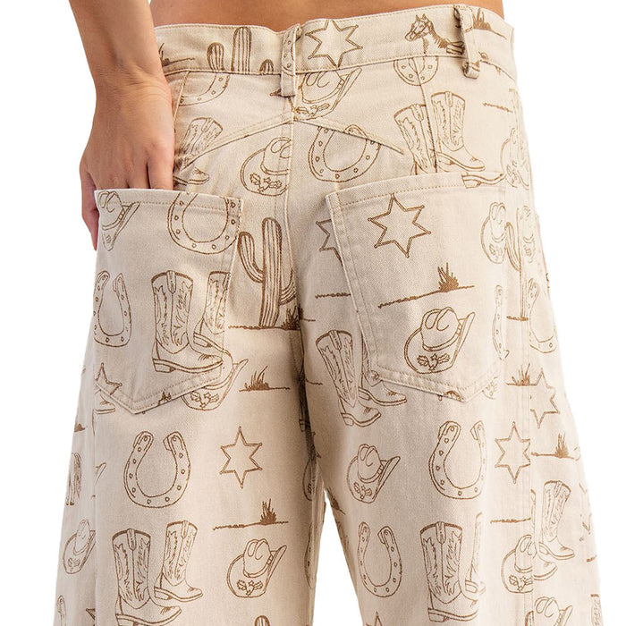 Ee Some Women's Almond Latte Western Print Pants