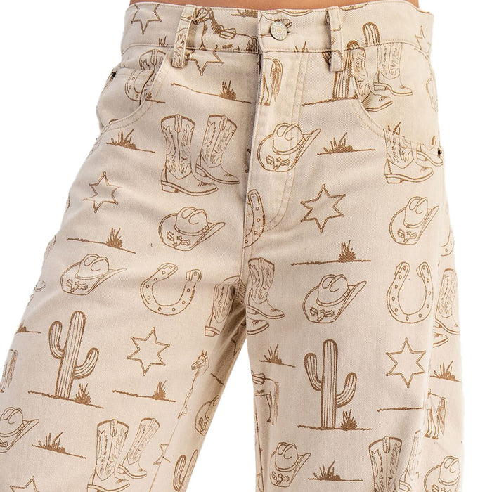 Ee Some Women's Almond Latte Western Print Pants