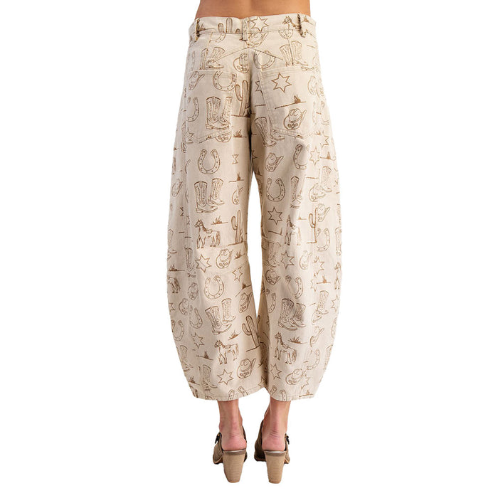 Ee Some Women's Almond Latte Western Print Pants