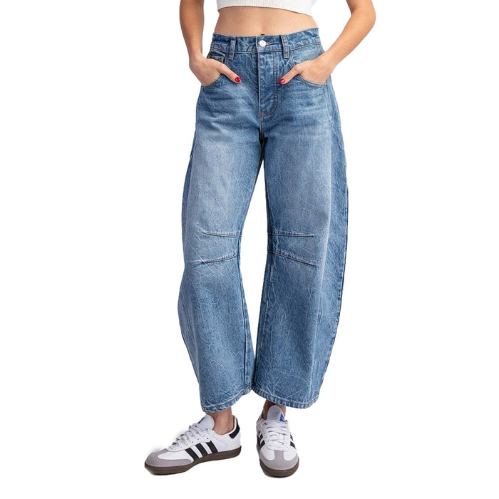 Ee Some Women's Denim Mineral Washed Barrel Pants