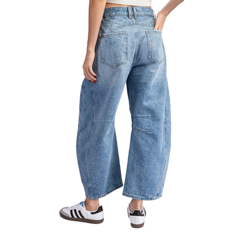 Ee Some Women's Denim Mineral Washed Barrel Pants